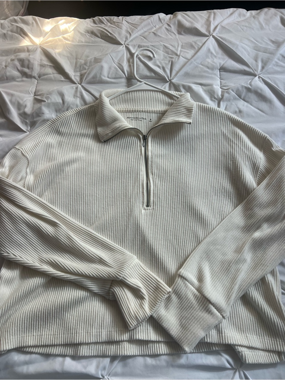 Abercrombie & Fitch Cream Ribbed Half-Zip Pullover